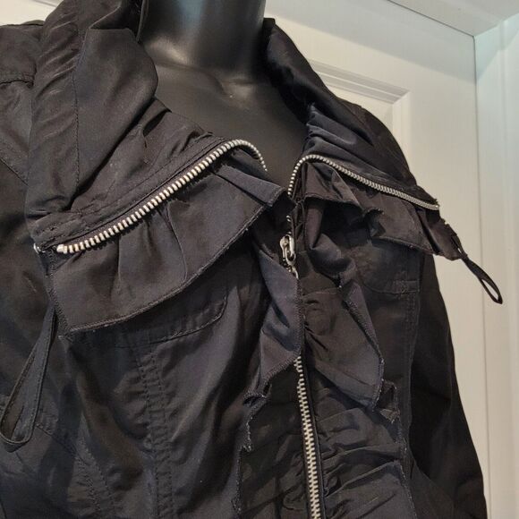 White House Black Market Jacket Womens Size 0  Ruffled Collared  Color Black - Picture 3 of 12